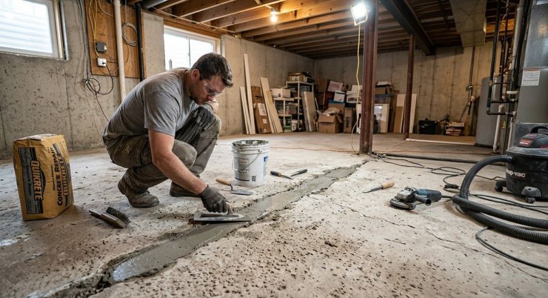 Cracked Basement Floor Repair in Berrien County, MI